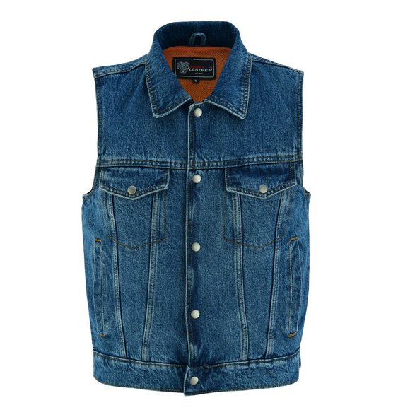 Men's Blue Denim Vest with Collar and concealed carry pocket - Picture 3 of 7